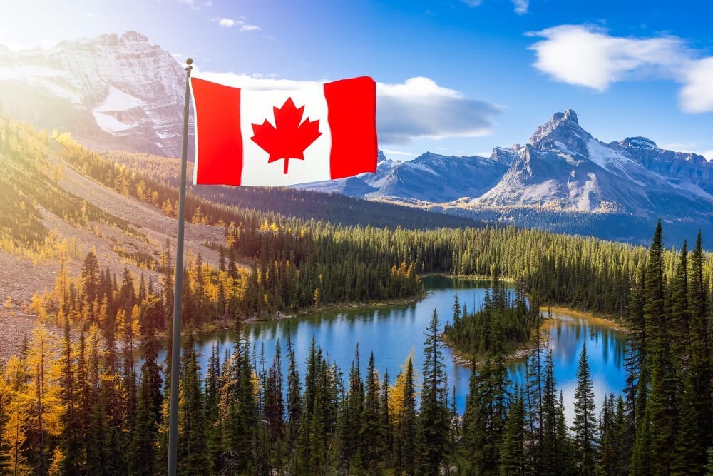 Kanada Flagge mit Landschaft